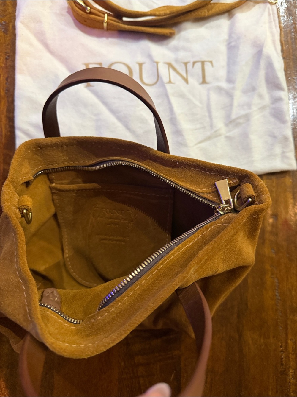 Fount Chestnut Suede Mini Tote with Detachable Crossbody Strap - Picture 2 of 3